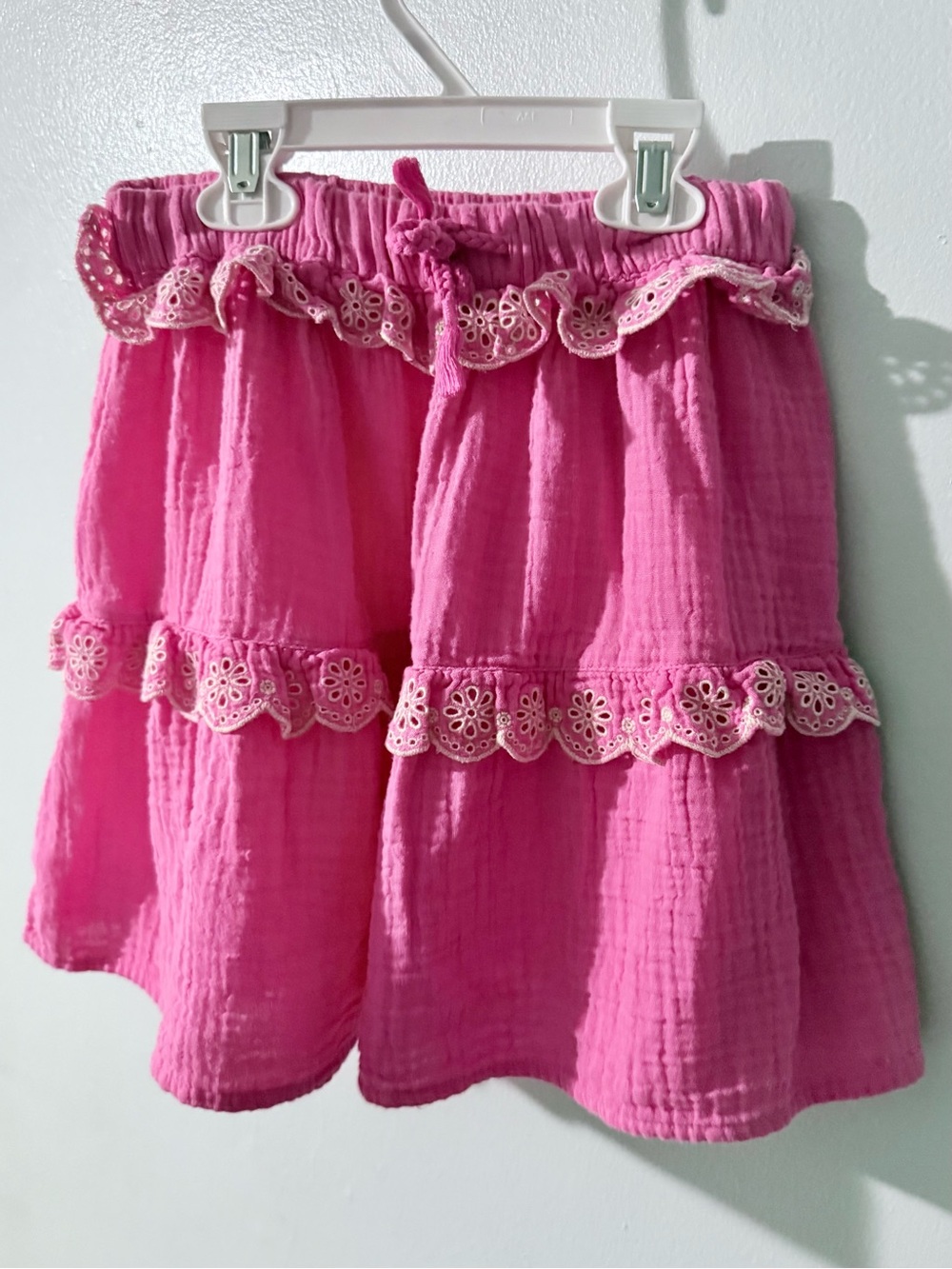 Mini Boden Bright Pink Tiered Eyelet Trim Skirt